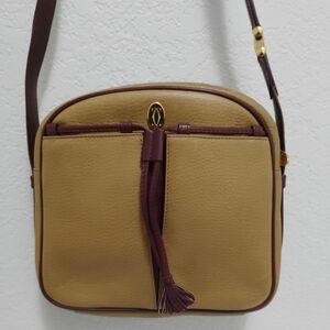 Vintage Must De Cartier Crossbody Bag Tan and Burgundy  Leather